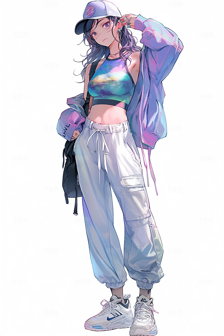 抱球帽人物简约高清插画