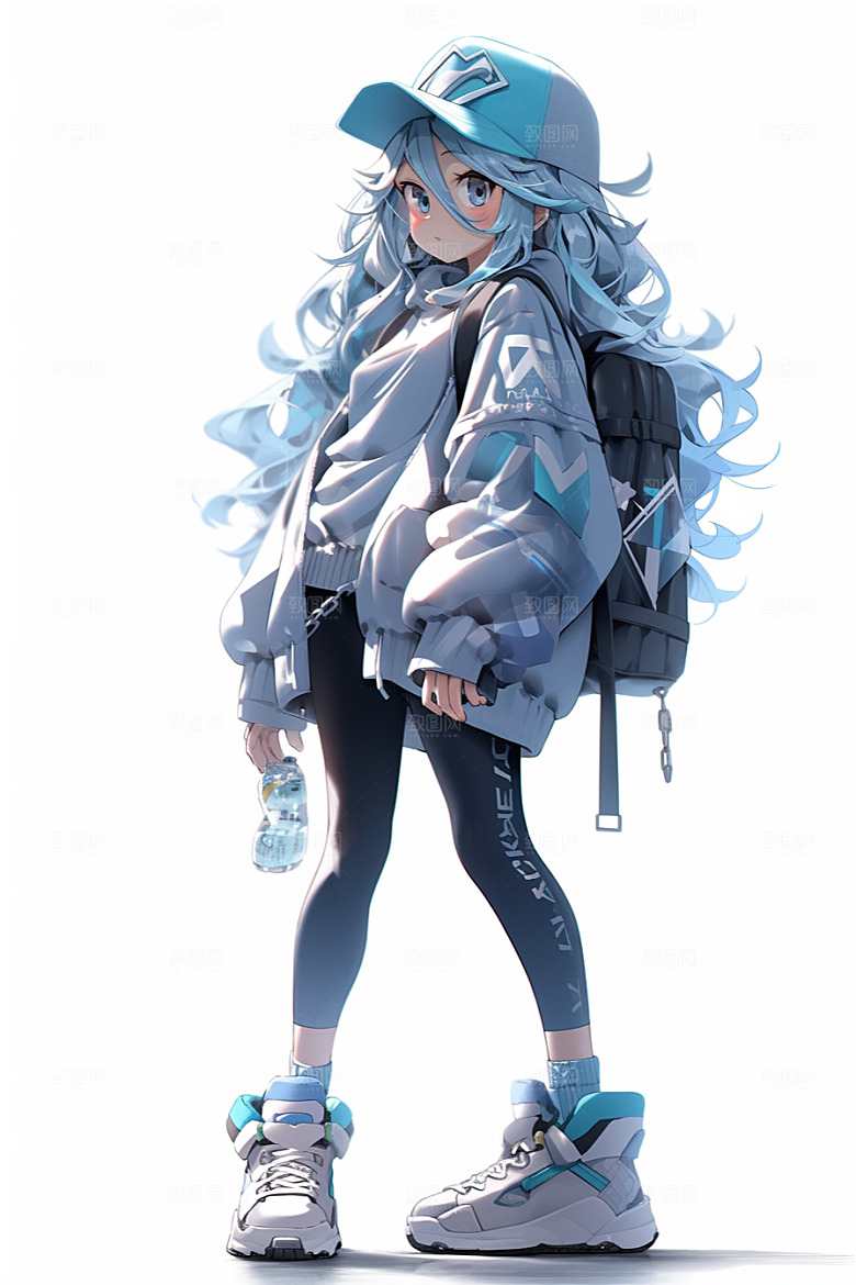 抱球帽人物运动风手绘插画