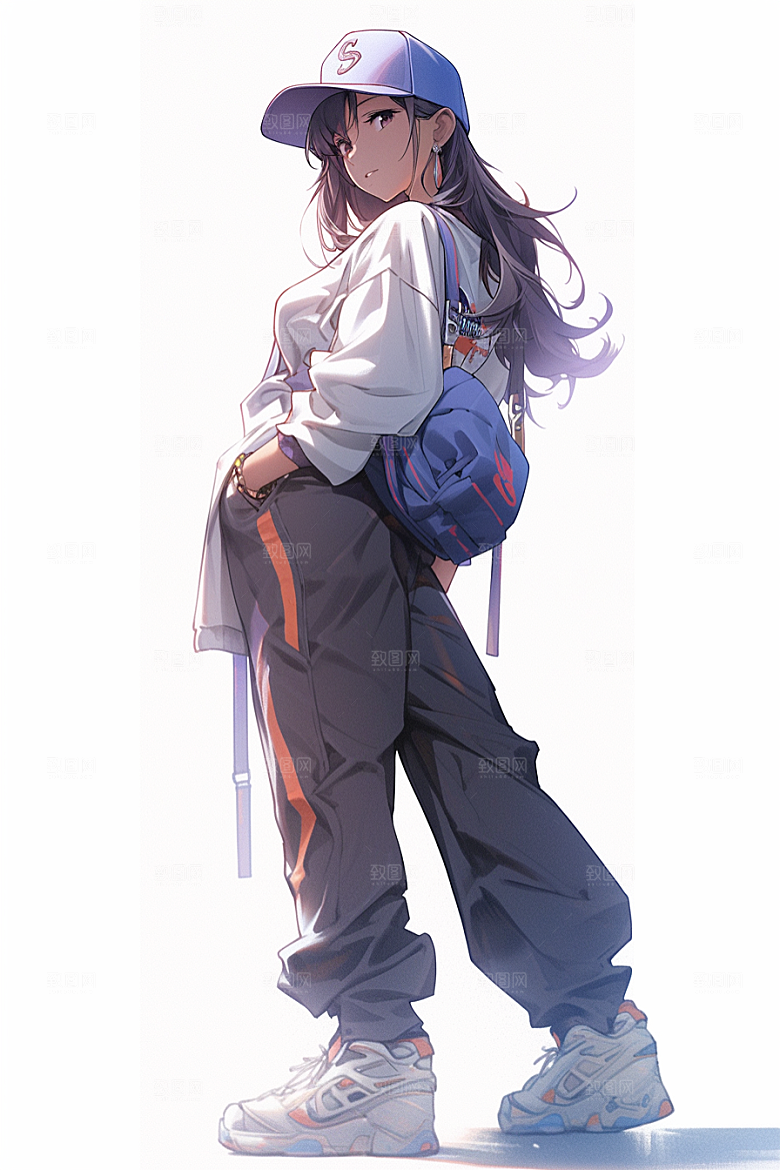 抱球帽人物元气少年感插画