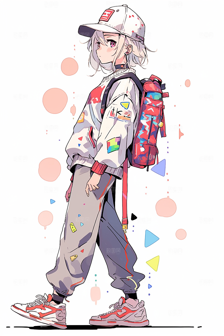 抱球帽人物手绘简约插画