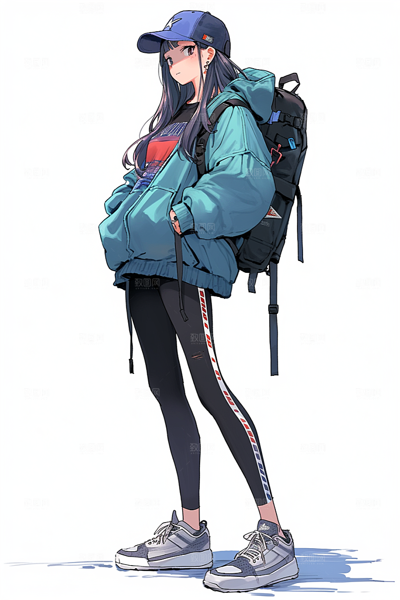 抱球帽人物动漫风青春插画