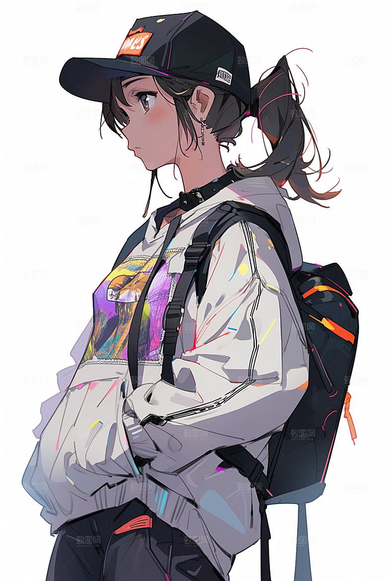 抱球帽人物元气帅气插画