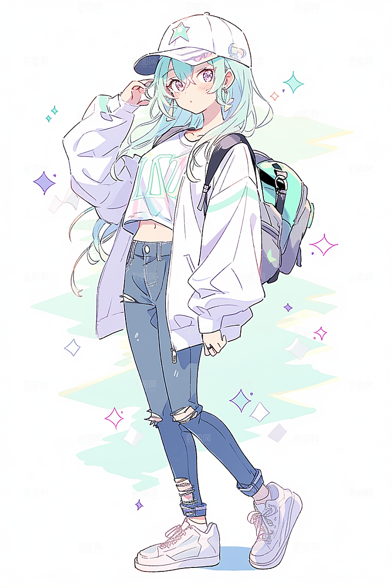 抱球帽人物手绘青春插画
