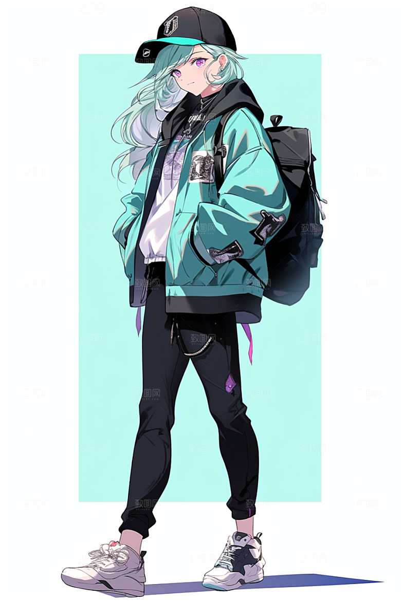 抱球帽人物手绘简约插画