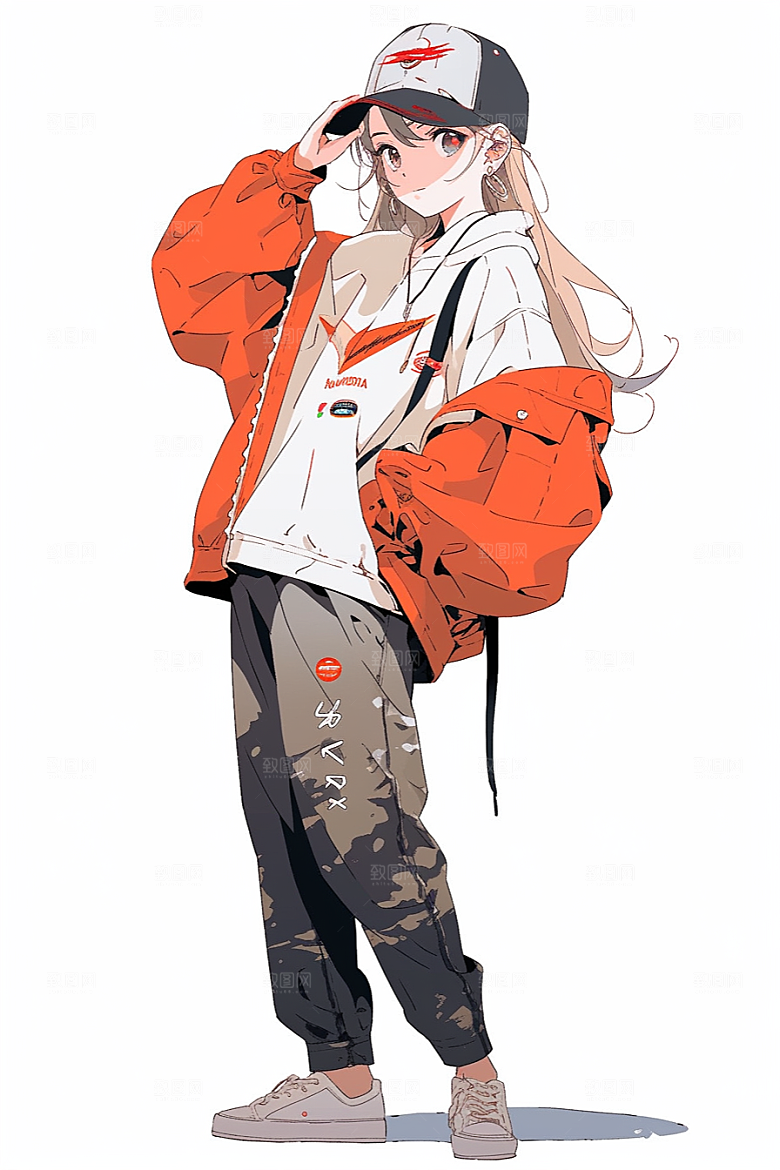 抱球帽人物动漫风元气插画