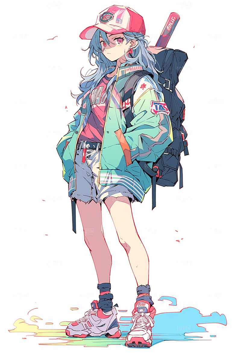 抱球帽人物运动风元气插画