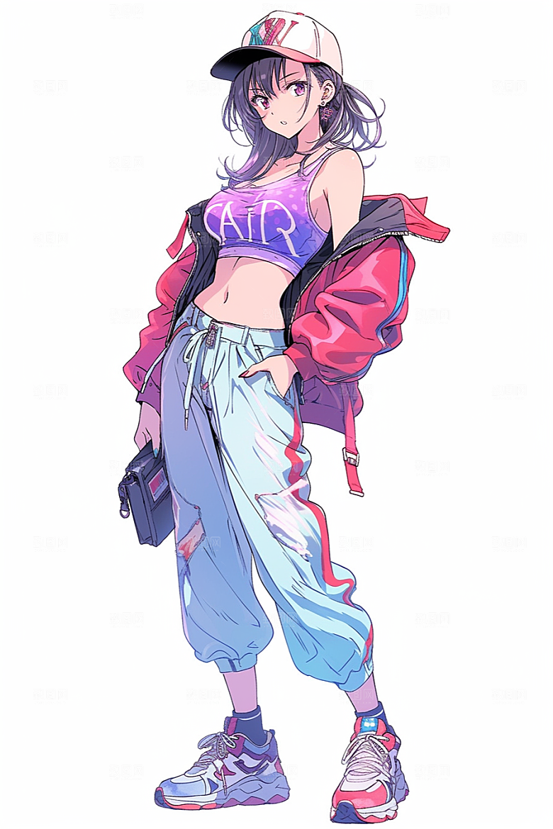 抱球帽人物高清手绘插画