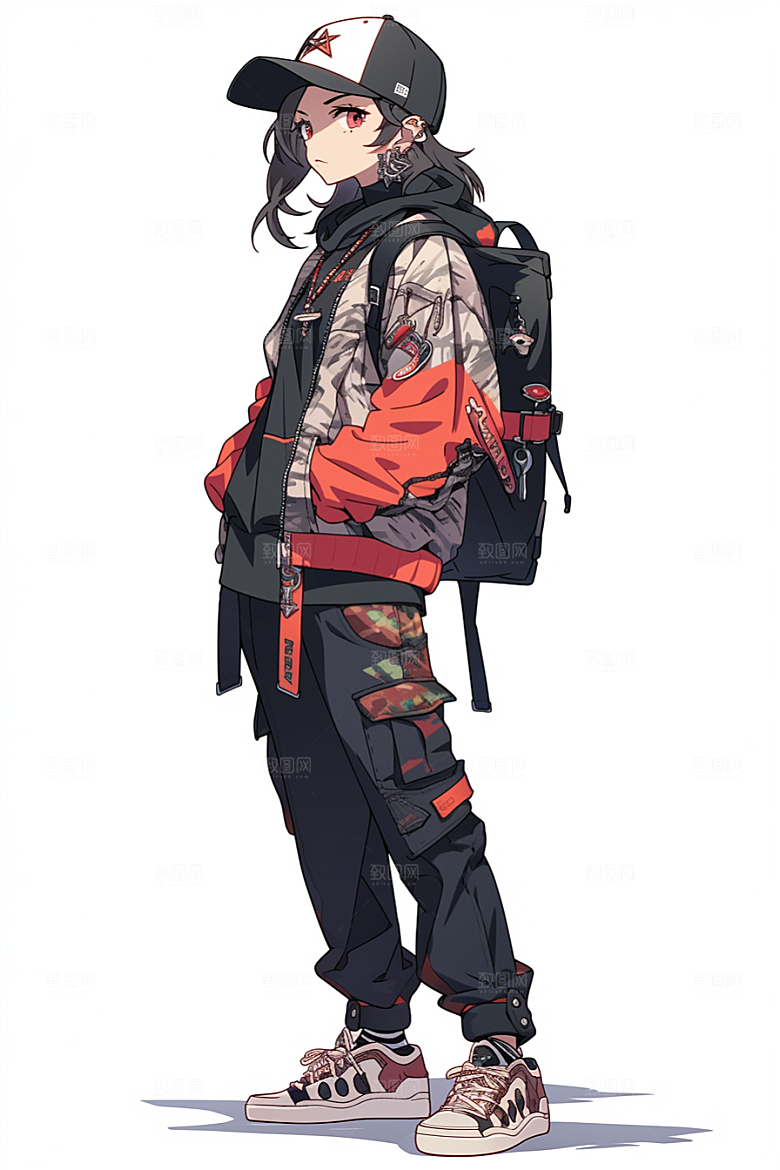 抱球帽人物帅气简约插画