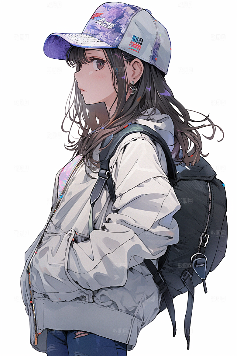 抱球帽人物动漫风元气插画