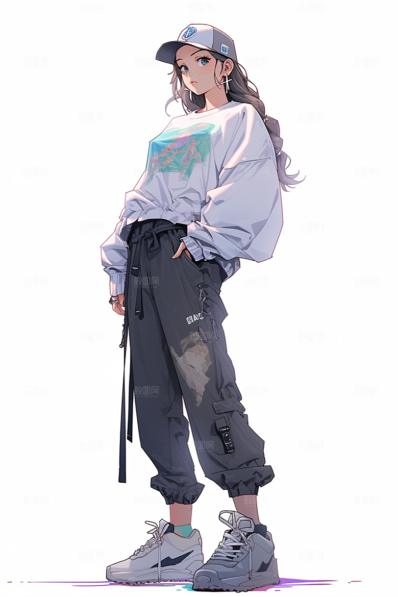 抱球帽人物简约青春插画