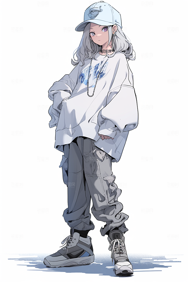 抱球帽人物漫画感简约插画