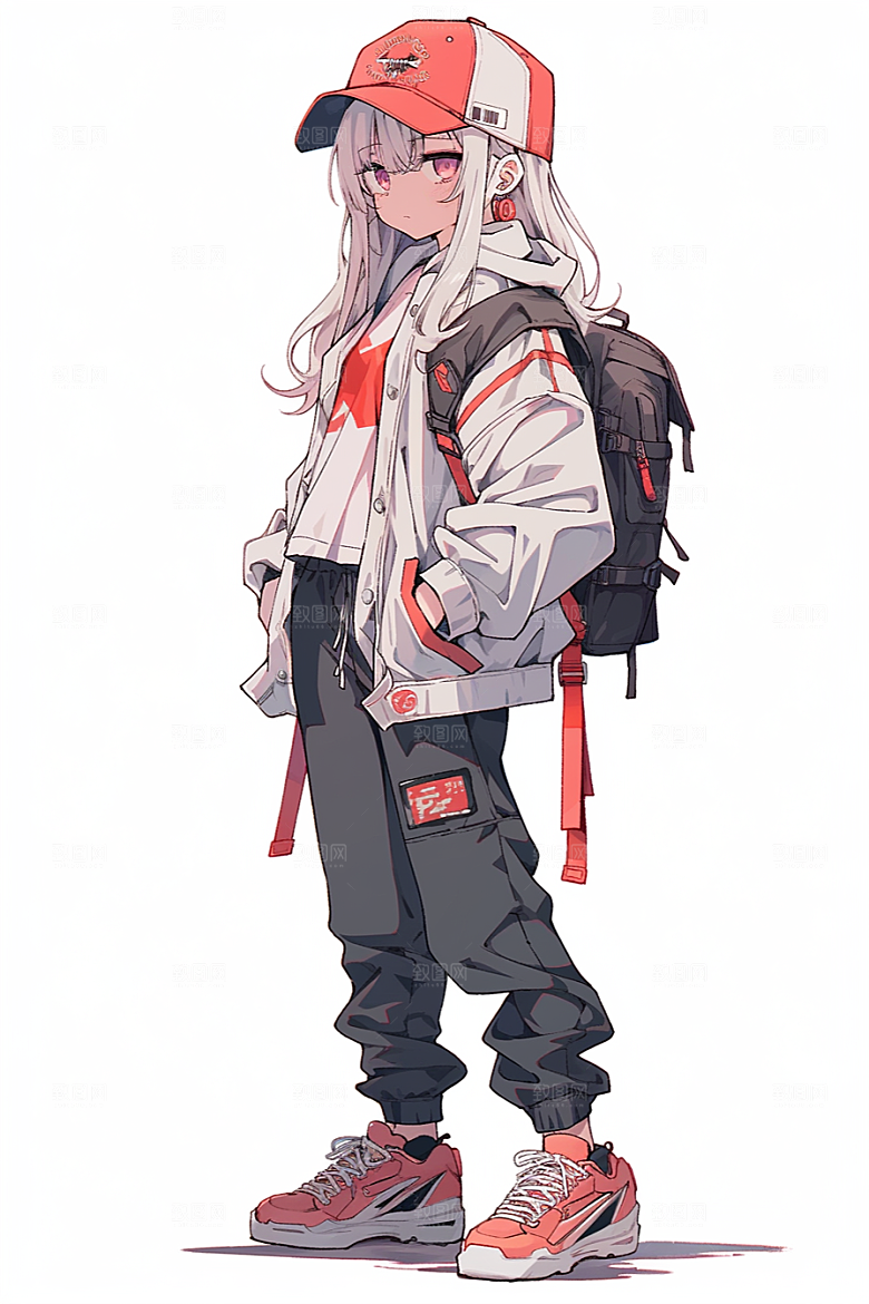抱球帽人物手绘少年感插画