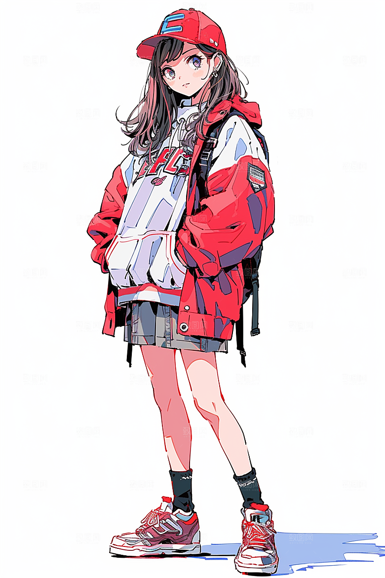 抱球帽人物手绘运动风插画