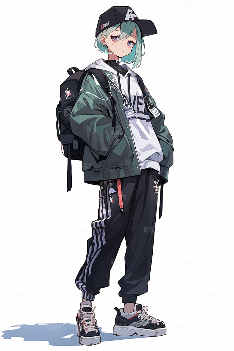 抱球帽人物简约时尚插画