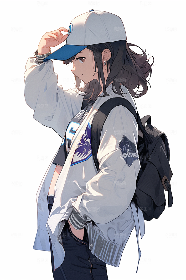 抱球帽人物简约漫画感插画
