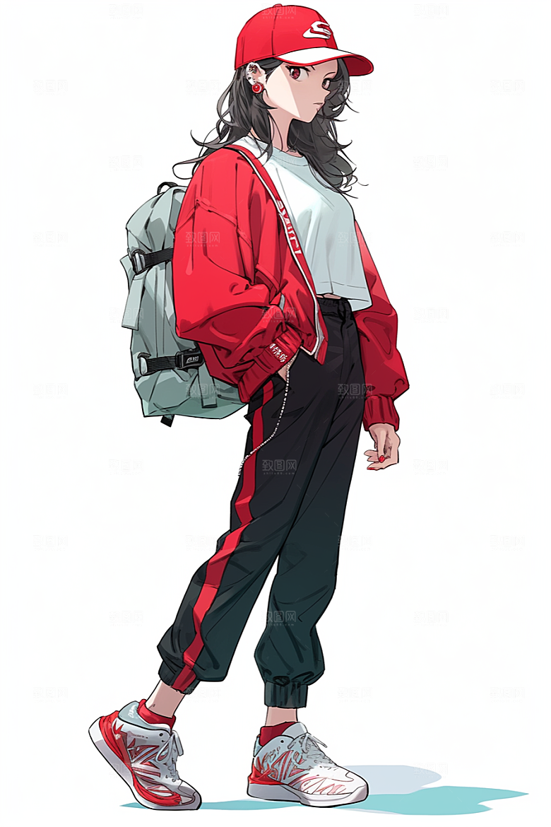 抱球帽人物元气漫画感插画