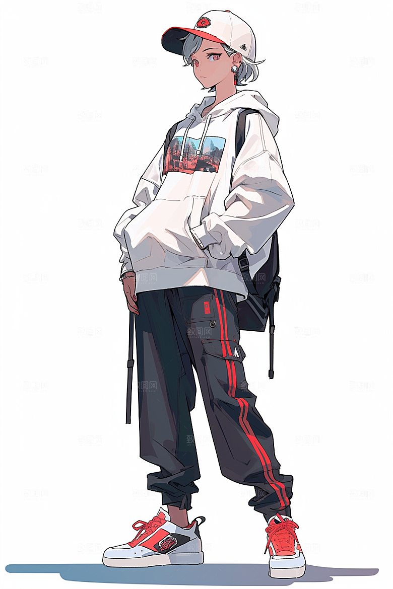 抱球帽人物高清青春插画