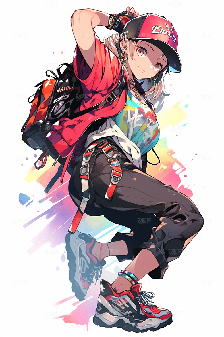 抱球帽人物元气少年感插画