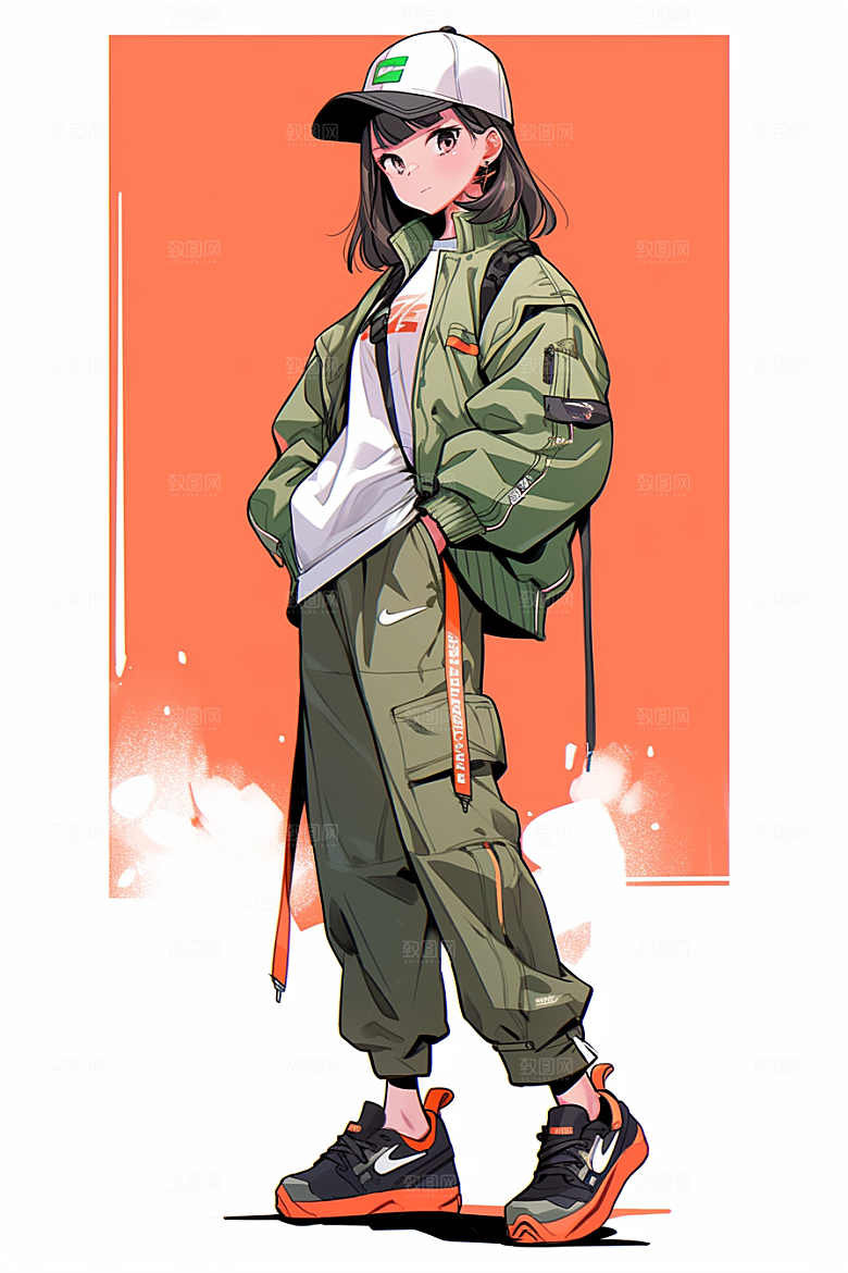 抱球帽人物运动风青春插画