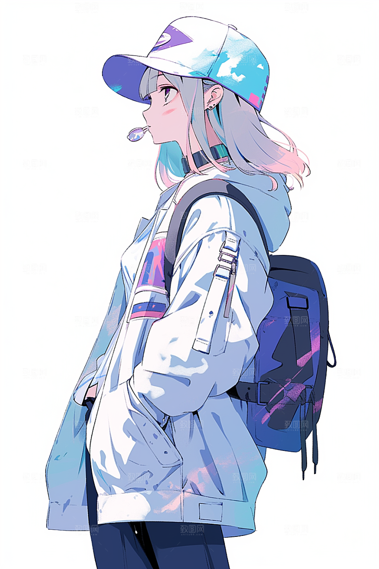 抱球帽人物元气高清插画