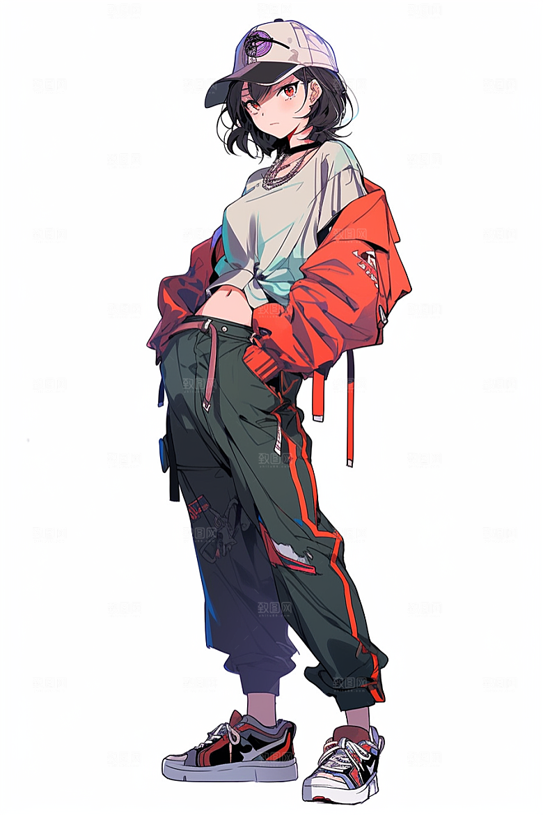 抱球帽人物漫画感手绘插画