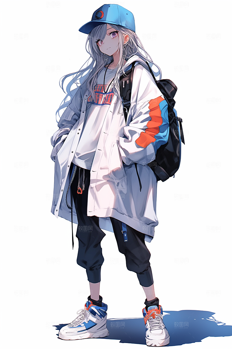 抱球帽人物时尚帅气插画
