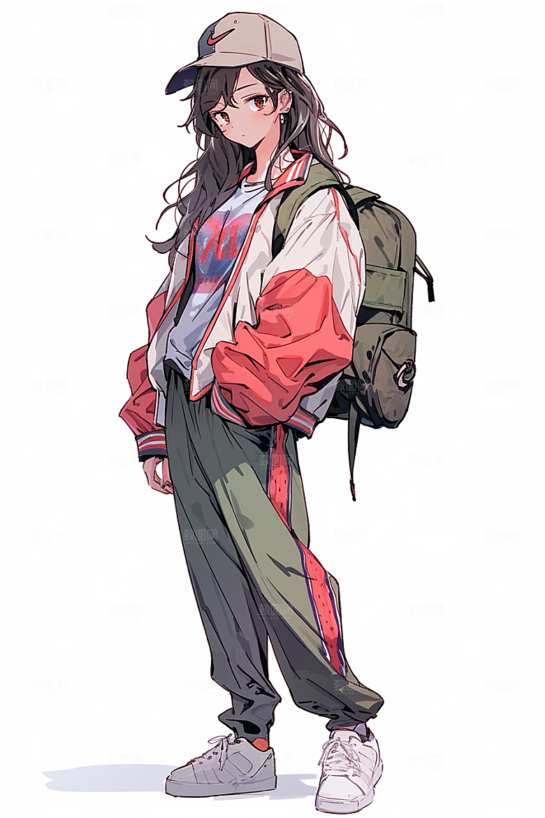 抱球帽人物简约高清插画