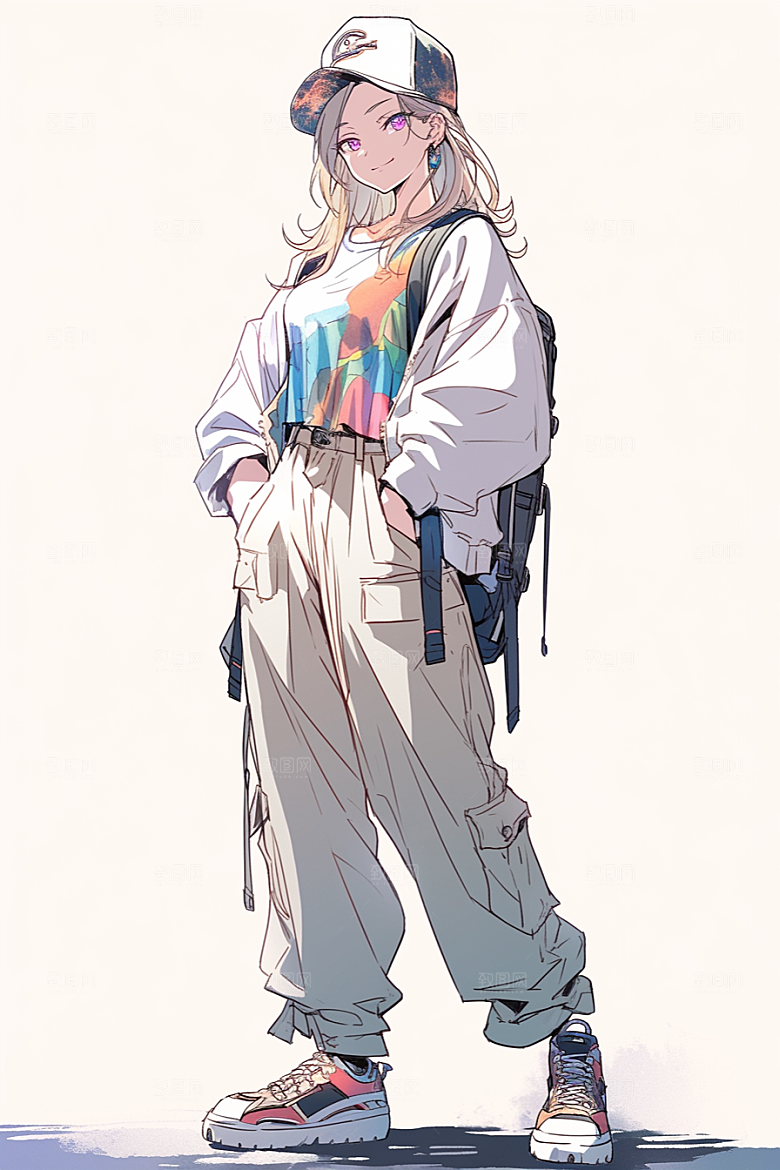 抱球帽人物动漫风手绘插画