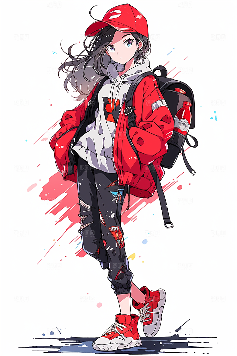 抱球帽人物动漫风青春插画