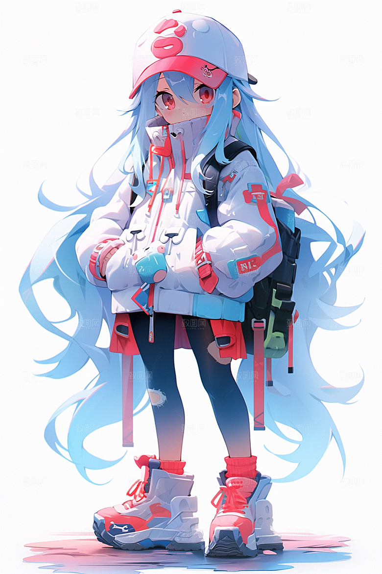 抱球帽人物帅气手绘插画