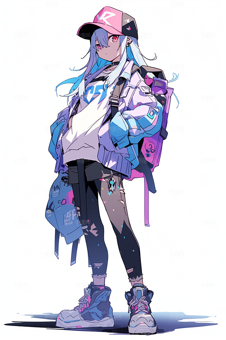 抱球帽人物帅气少年感插画