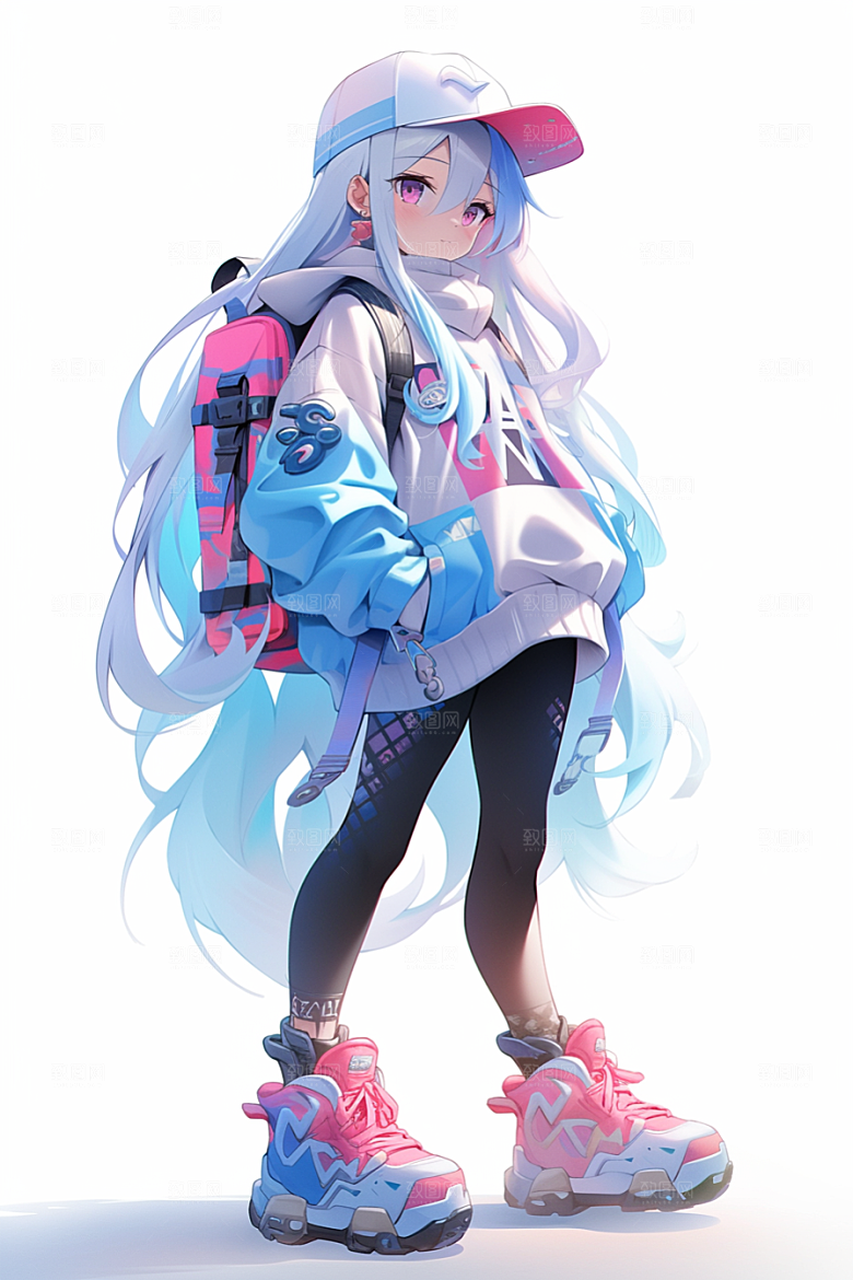 抱球帽人物简约青春插画