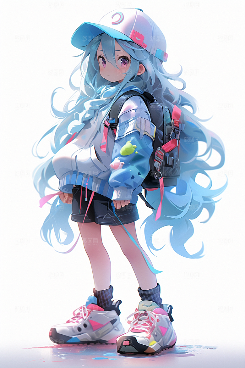 抱球帽人物元气动漫风插画