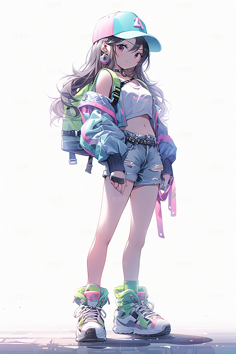 抱球帽人物少年感手绘插画
