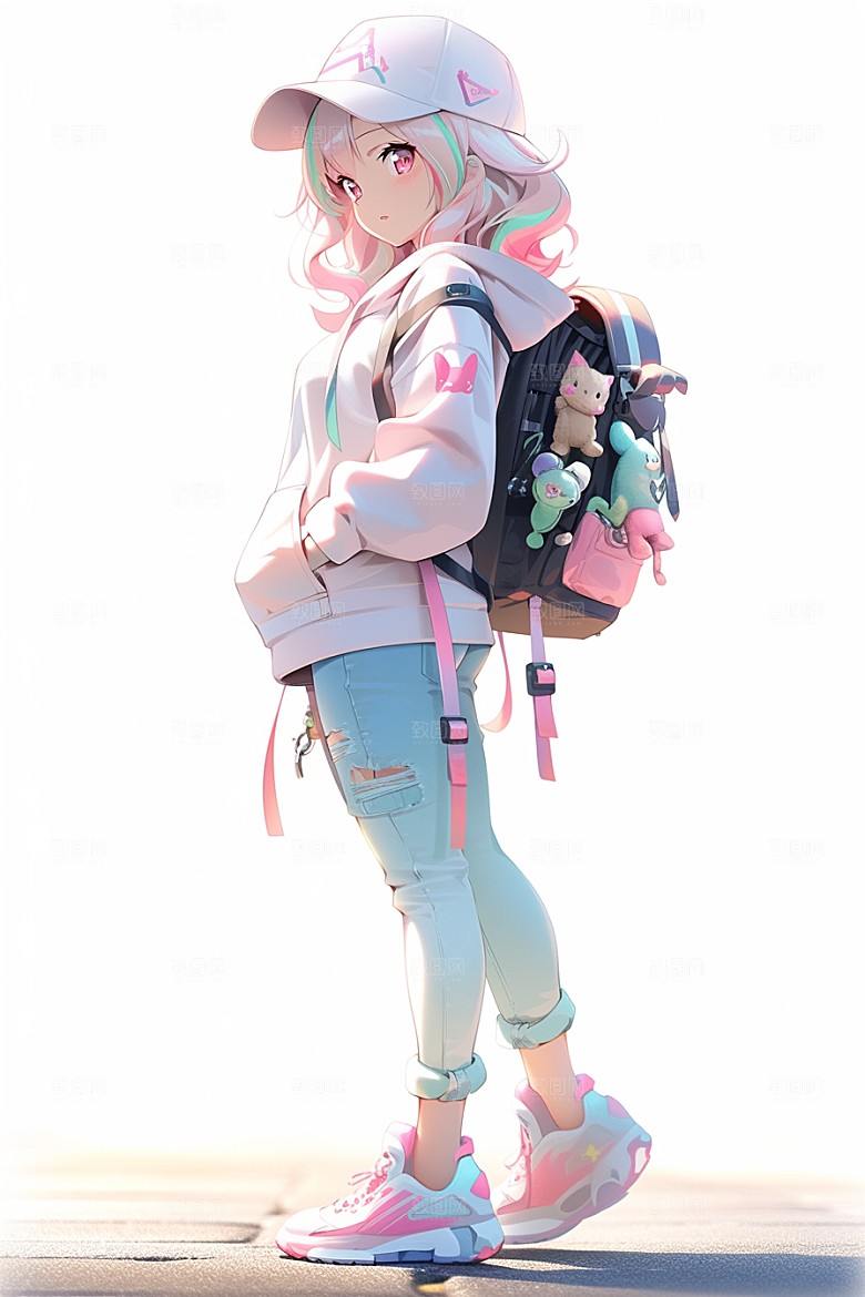 抱球帽人物元气简约插画