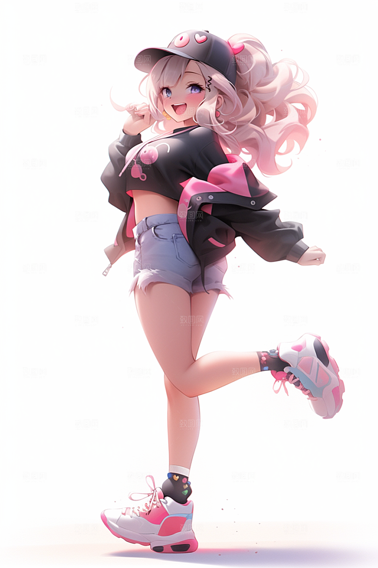 抱球帽人物青春手绘插画
