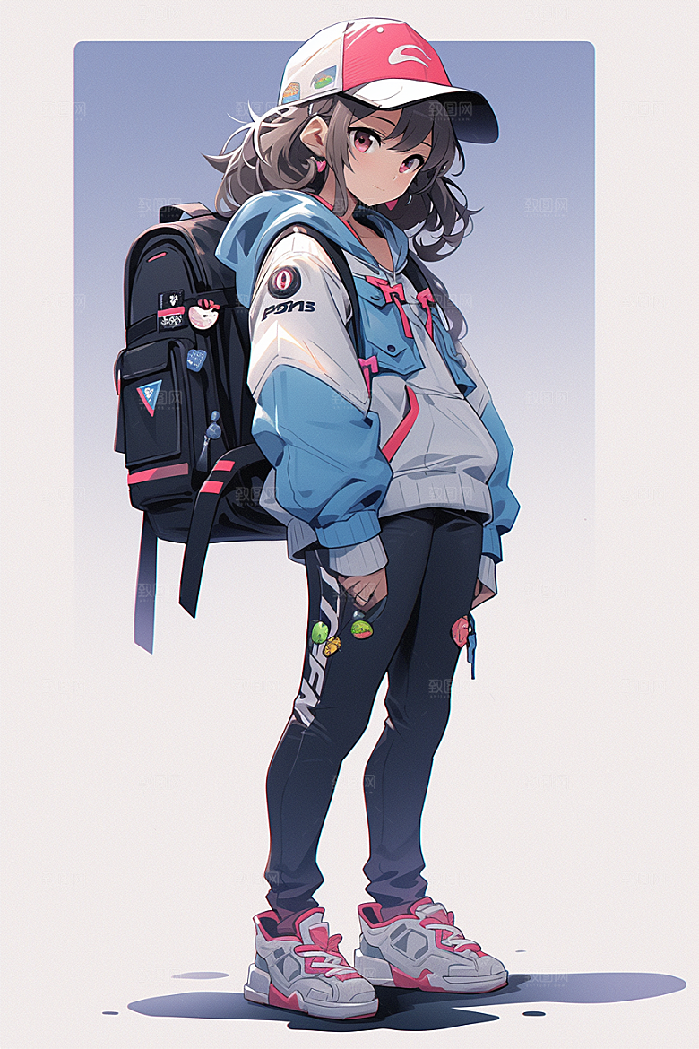 抱球帽人物动漫风帅气插画