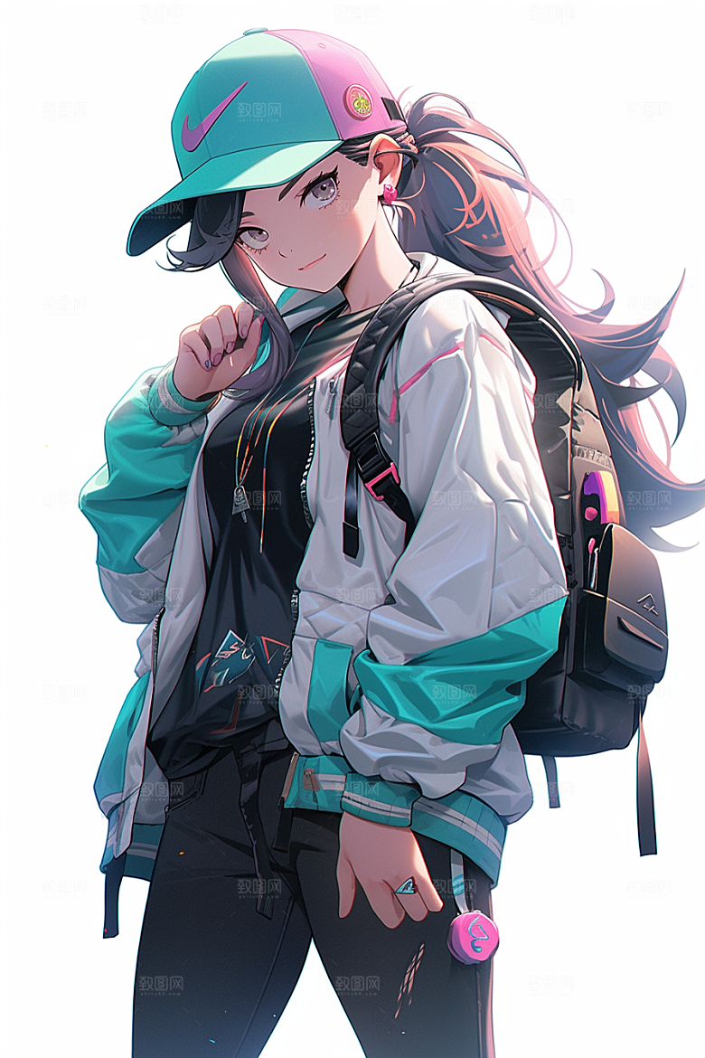 抱球帽人物帅气动漫风插画