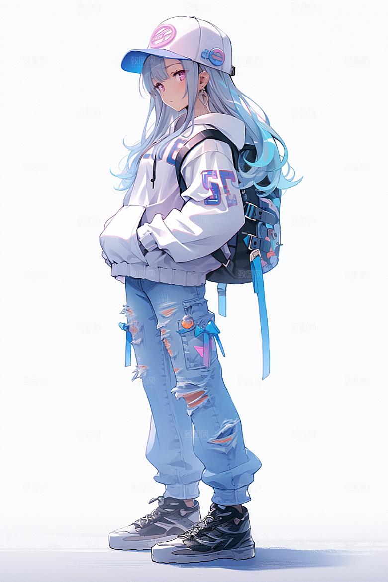 抱球帽人物高清少年感插画