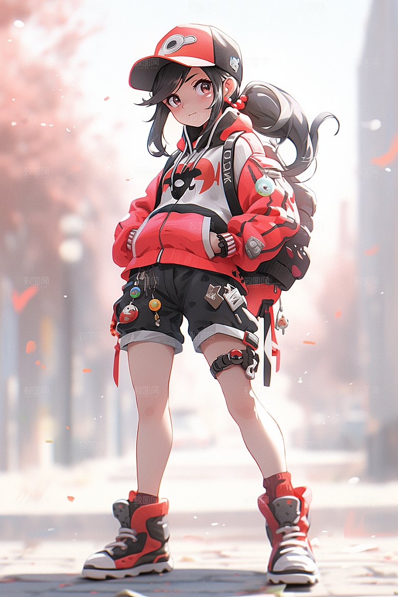 抱球帽人物元气手绘插画