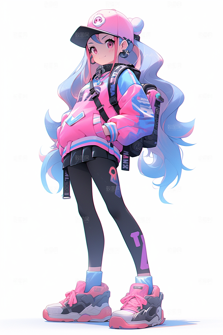 抱球帽人物帅气手绘插画