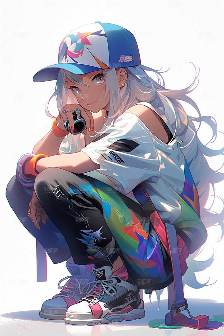 抱球帽人物简约元气插画
