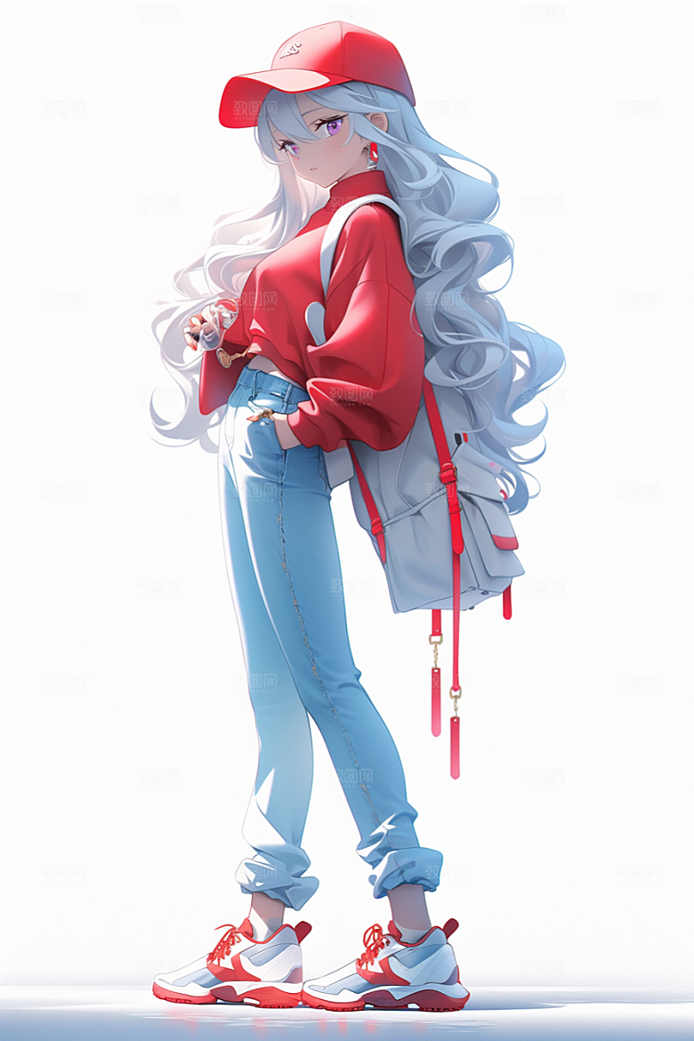 抱球帽人物动漫风帅气插画