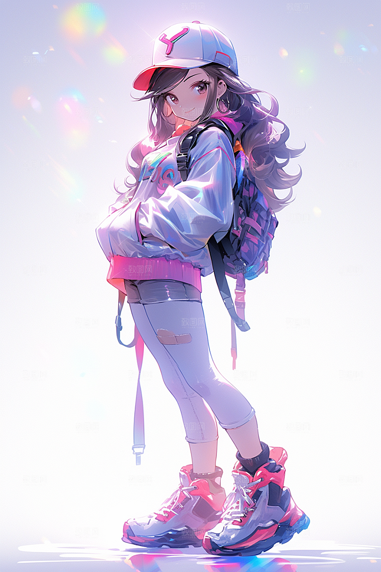 抱球帽人物元气少年感插画