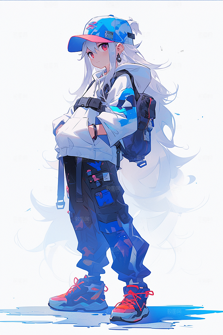 抱球帽人物手绘青春插画