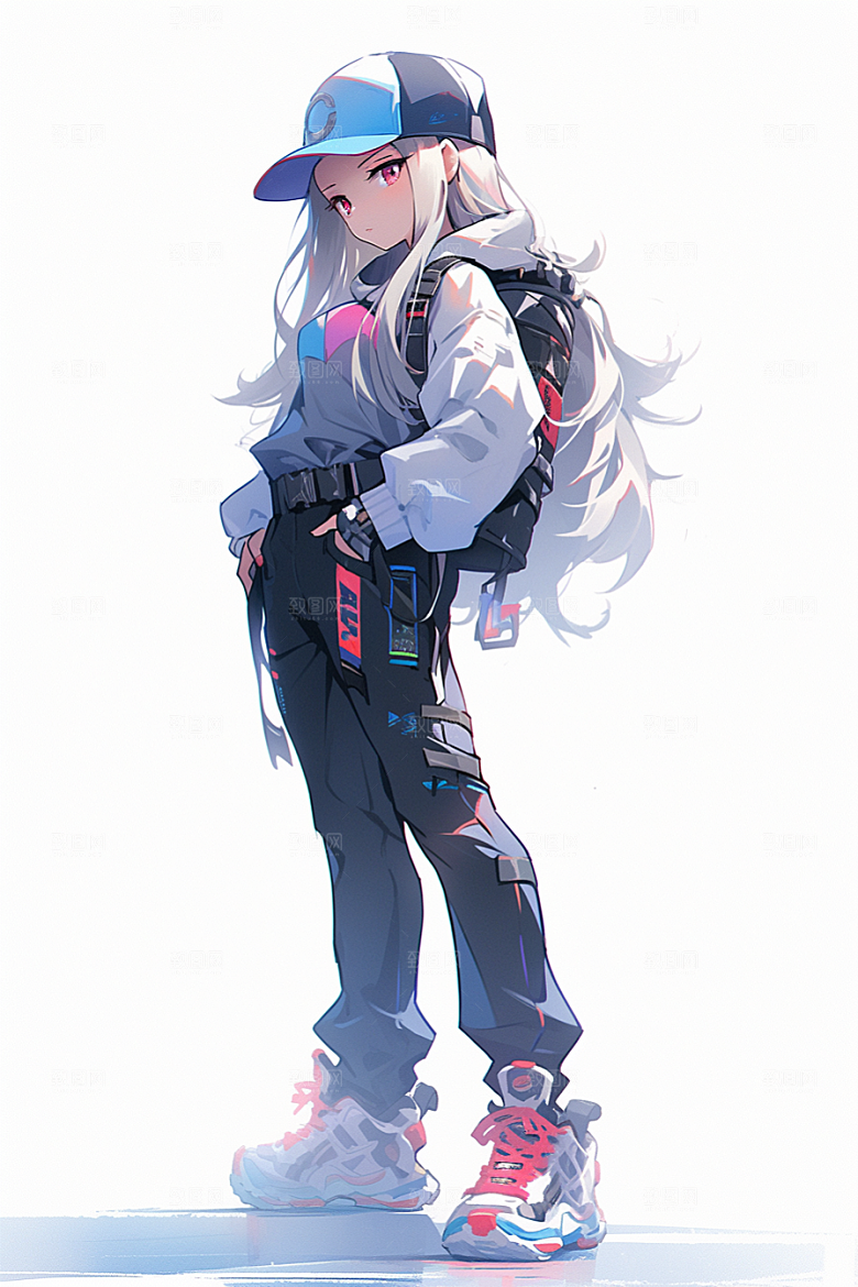 抱球帽人物元气帅气插画