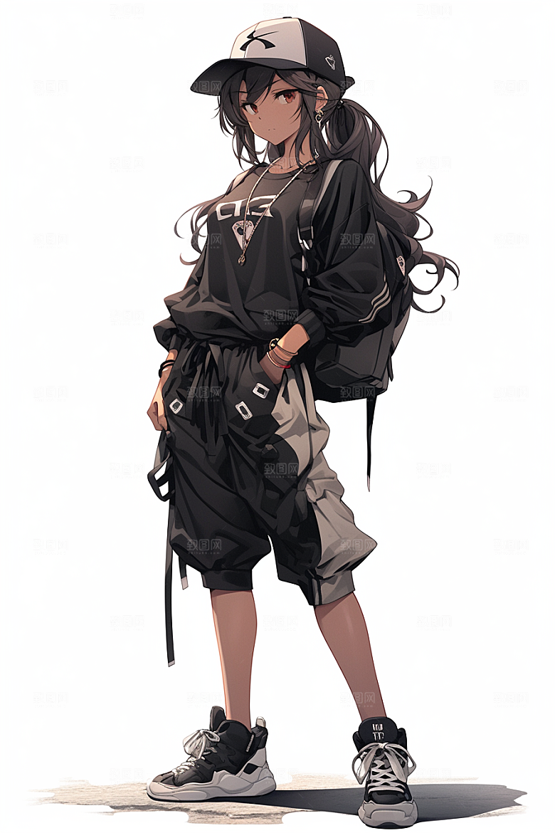 抱球帽人物高清元气插画