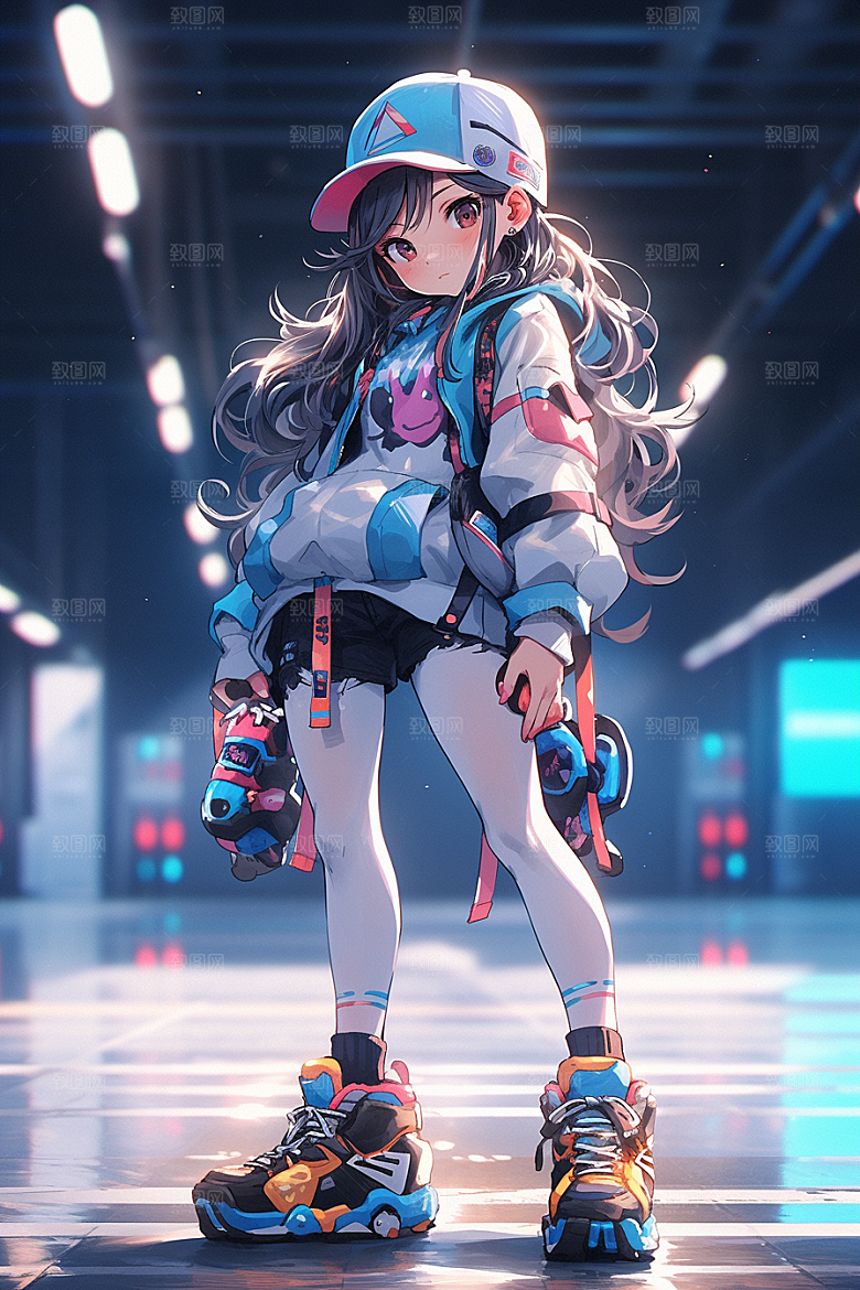 抱球帽人物高清手绘插画