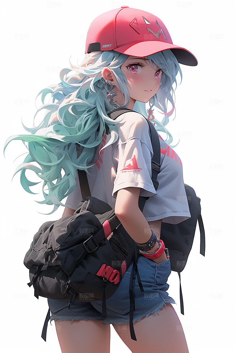 抱球帽人物简约动漫风插画