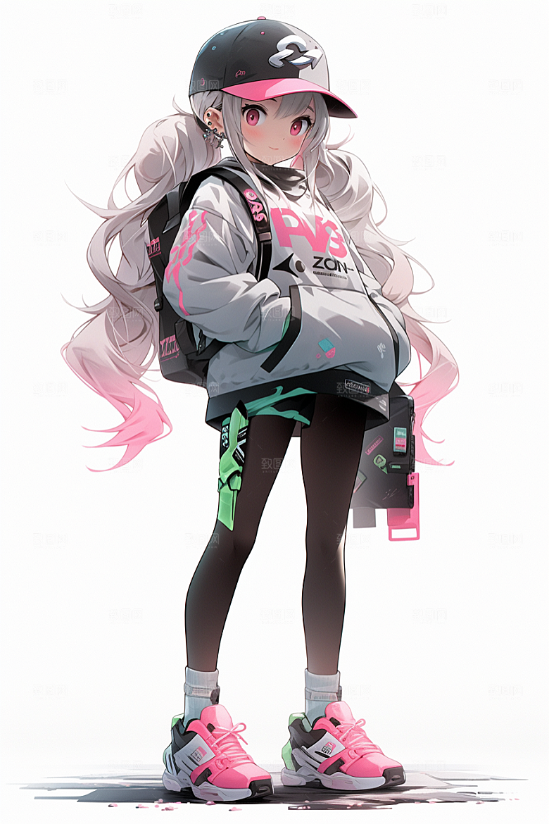 抱球帽人物元气动漫风插画